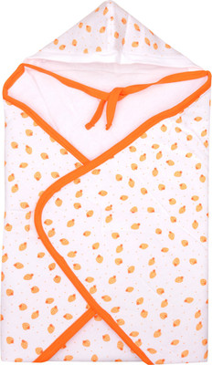 

Orange and Orchid Self Design  Hooded Baby Blanket(Cotton, Orange