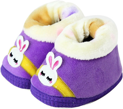 VLS Lifestyle (0-12 M) Velvet Plain Socks Booties(Toe to Heel Length - 11 cm Purple)