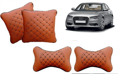 AUTO PEARL Beige Leatherite Car Pillow Cushion for Audi(Rectangular, Pack of 4)