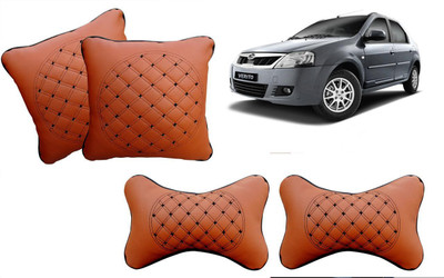 AUTO PEARL Beige Leatherite Car Pillow Cushion for Mahindra(Rectangular, Pack of 4)