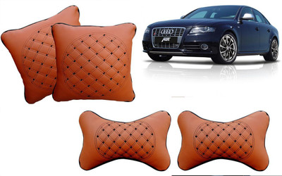 AUTO PEARL Beige Leatherite Car Pillow Cushion for Audi(Rectangular, Pack of 4)
