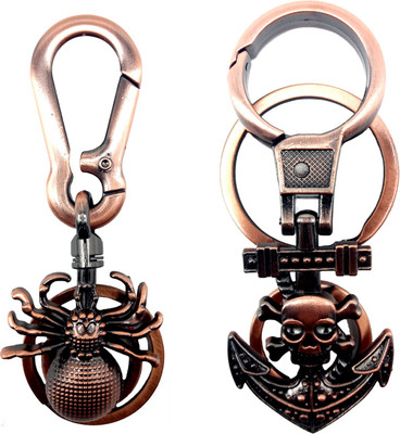 

City Choice Combo of Copper Color Spider, Anchor with Skull Hook Locking Key Chain(Multicolor)