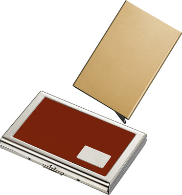 

Stealodeal Gold Automatic Pop-Up RFID Case With Brown Debit Cards Keeping 8 Card Holder(Set of 2, Gold, Brown)