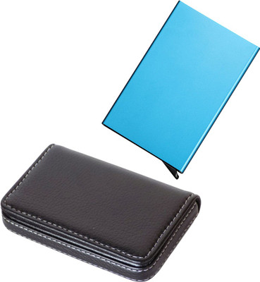 

Stealodeal Blue Automatic Pop-Up RFID Case With Black Leather 8 Card Holder(Set of 2, Blue, Black)