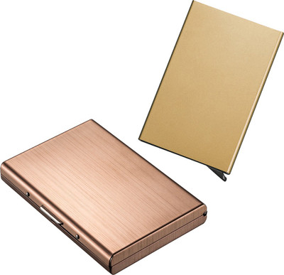 

Stealodeal Gold Automatic Pop-Up RFID Case With Full Rose Gold Bracket 8 Card Holder(Set of 2, Gold, Maroon)