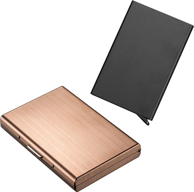 

Stealodeal Black Automatic Pop-Up RFID Case With Full Rose Gold Bracket 8 Card Holder(Set of 2, Black, Maroon)