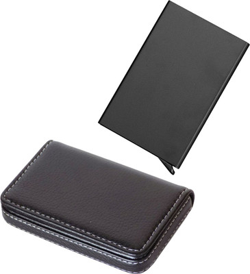

Stealodeal Black Automatic Pop-Up RFID Case With High Quality Leather 8 Card Holder(Set of 2, Black)