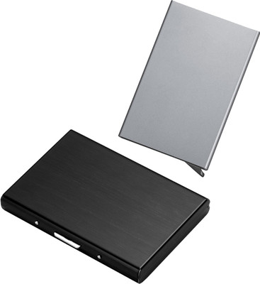 

Stealodeal Silver Automatic Pop-Up RFID Case With JetBlack Bracket 8 Card Holder(Set of 2, Silver, Black)
