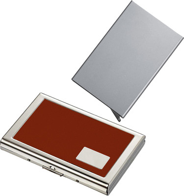 

Stealodeal Silver Automatic Pop-Up RFID Case With Brown Debit Cards Keeping 8 Card Holder(Set of 2, Silver, Brown)
