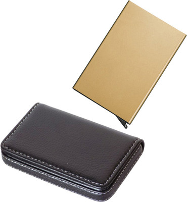 

Stealodeal Gold Automatic Pop-Up RFID Case With Black Leather 8 Card Holder(Set of 2, Gold, Black)
