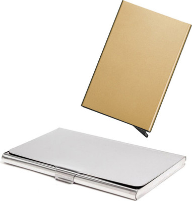 

Stealodeal Gold Automatic Pop-Up RFID Case With Silver Stainless Steel 8 Card Holder(Set of 2, Gold, Silver)