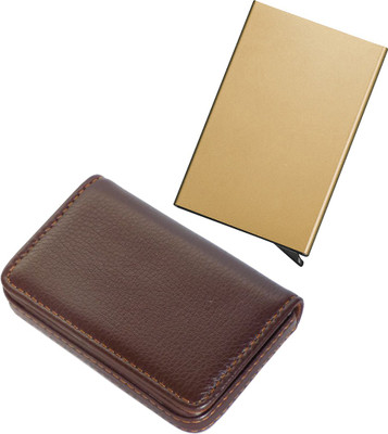 

Stealodeal Gold Automatic Pop-Up RFID Case With Brown Leather 8 Card Holder(Set of 2, Gold, Brown)