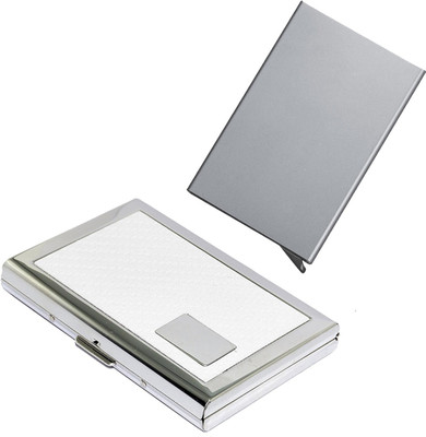 

Stealodeal Silver Automatic Pop-Up RFID Case With White Debit Cards Keeping 8 Card Holder(Set of 2, Silver, White)