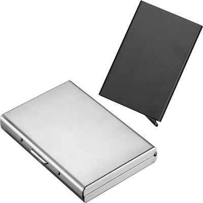 

Stealodeal Black Automatic Pop-Up RFID Case With Silver Debit Cards Keeping 8 Card Holder(Set of 2, Black, Silver)