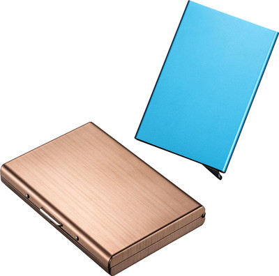 

Stealodeal Blue Automatic Pop-Up RFID Case With Full Rose Gold Bracket 8 Card Holder(Set of 2, Blue, Maroon)
