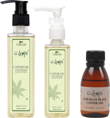 

G Drops Cold Pressed and Jamaican Black Castor Oil Combo Set of 3 ( 200 ml + 100 ml + 70 ml ) Hair Oil(370 ml)