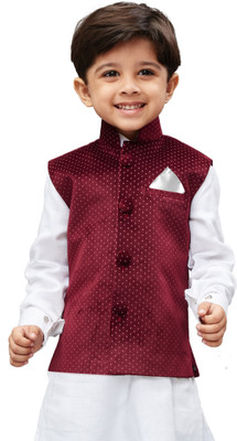 

JBN Creation Sleeveless Polka Print, Solid Baby Boys Jacket, Maroon