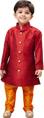 JBN Creation Boys Maroon Silk Blend Sherwani Style Kurta Set VASBKMA006nPOR