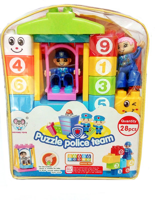 

TALKING GANESHA 28 Pieces Building Blocks construction set for kids POLICE THEME (Big Size Blocks)(Multicolor)