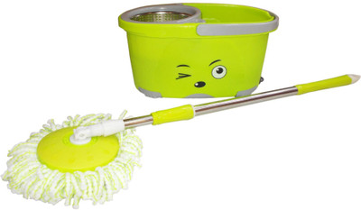 kotak sales High Quality Durable Easy Magic Mop 360 Degree Fast Spin Rotating Mop Stainless Steel Rim Bucket Dispenser Floor Cleaner Microfiber Heads For Home, Office Use (Green) Mop Set(Built in Wringer Green) available at flipkart for Rs.995