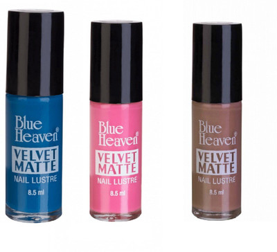 

Blue Heaven Velvet Matte Nail Luster blue,baby pink,coffee multicolour(Pack of 3)