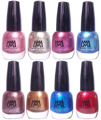 

Makeup Mania Premium Nail Polish - Combo of 8 Unique Shining Nail Paint - (MM# 34-43) Coffee, Golden, Blue, Red, Silver, Pearl Blue, Nude(Pack of 8)