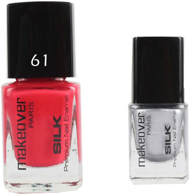

Makeover Professional Nail Paint Combo Pouch-Pink-61 , Hot-Silk-Silver-14 (9 ml, Pack of 2) Multi(Pack of 2)
