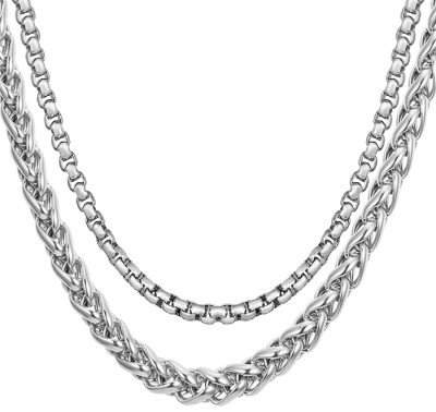 NAKABH 2 Piece Combo of Elegant Statement Necklace Chains Silver Plated Stainless Steel Chain Set