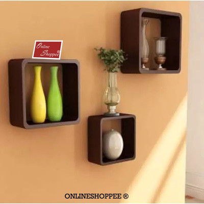 

Onlineshoppee Fancy Cube Wooden Wall Shelf(Number of Shelves - 3, Brown)
