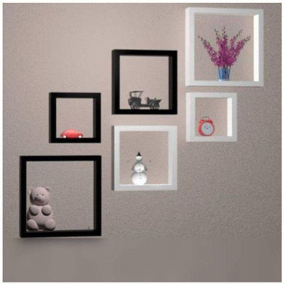 MartCrown multi wall decor and wall stand Wooden Wall Shelf(Number of Shelves - 6, Black, White)