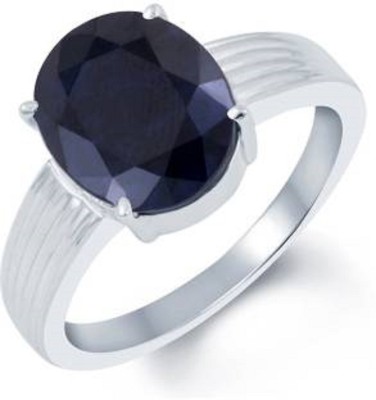 Jaipur Gemstone 9.25 Ratti Natural Blue Sapphire Silver Sapphire Silver Plated Ring