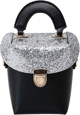

BLINGG Women Casual Silver, Black Genuine Leather Hand-held Bag, Black;silver