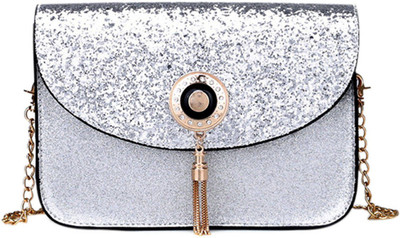 

BLINGG Women Evening/Party Silver Genuine Leather Sling Bag