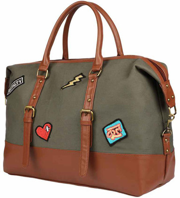 

2AM Women Denim,Canvas and Faux LeatherTavel Essentials/Travel bags (Brown-Grey) Small Travel Bag(Brown)