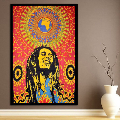 HANDICRUNCH exclusive large Bob Marley Tapestry, Indian Hippie Wall Hanging , Bohemian Bedspread, Mandala Cotton Dorm Decor Beach Blanket Tapestry(Multicolor)