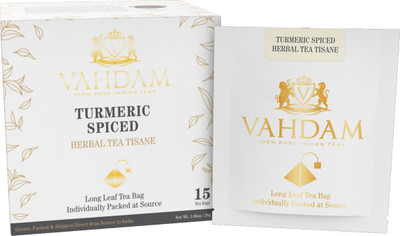 

Vahdam Turmeric Tea Chai - 15 Pyramid Tea Bags, 100% Natural Detox Tea - India's Wonder Heaing Recipe - INDIA'S TRADITIONAL SUPER FOOD, Turmeric Powder blended with Fresh Spices Spices Herbal Tea Bags(15 Bags, Box)