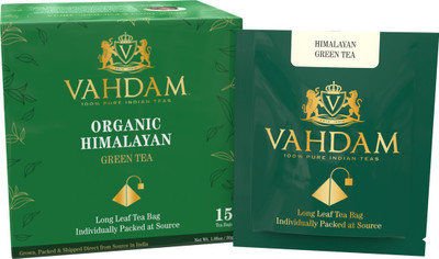 

Vahdam Organic Green Tea Leaves from Himalayas 15 Tea Bags, 100% Natural Detox Tea, Weigh Loss Tea & Slimming Tea, RICH NATURAL IN ANTI-OXIDANTS, World's Finest Green Tea Loose Leaf, Packed at Source Unflavoured Green Tea Bags(15 Bags, Box)