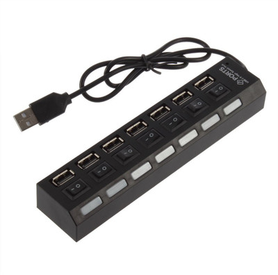 

Macngrid High Speed 7 Ports Usb Hub 3.0/2.0 With Independent On/Off Switches USB Hub(Black)