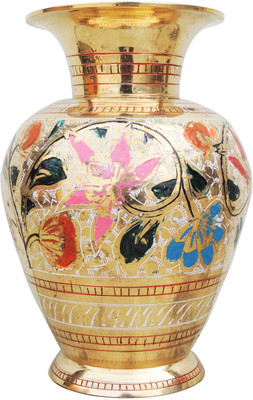 Brass Gift Center Flower Pot in Jar Shape with hand work Brass Vase(7 inch, Yellow) available at flipkart for Rs.1249