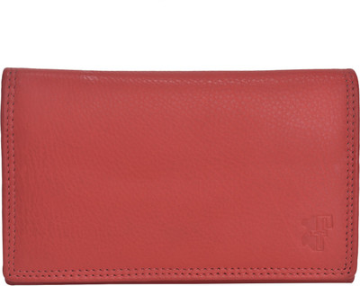 F&T Women Casual Red Genuine Leather Wallet(10 Card Slots)