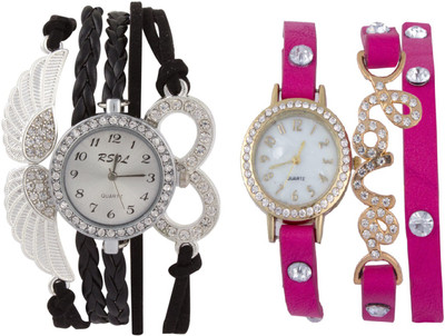 

SOOMS RSOL Angel's Wings Lucky Charm Bracelet Silver Diamond Studded with Pink Beautiful love pendent exclusive valentine collection ladies & women bracelet Watch - For Girls