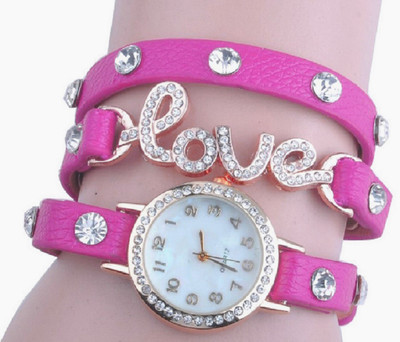 

SOOMS beautiful Pink leather strap diamond studded love PENDENT EXCLUSIVE VALENTINE COLLECTION LADIES & WOMEN BRACELET Watch - For Women