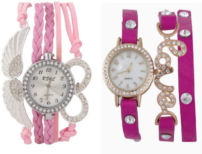 

SOOMS RSOL Angel's Wings Lucky Charm Bracelet Silver Diamond Studded with pink beautiful love bracelet exclusive valentine collection ladies & women Watch - For Girls