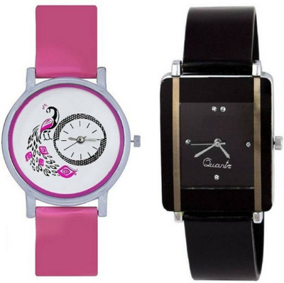 

Bhavy Black Square And Pink Peacock Style Designer Combo Of 2 Watch - For Women