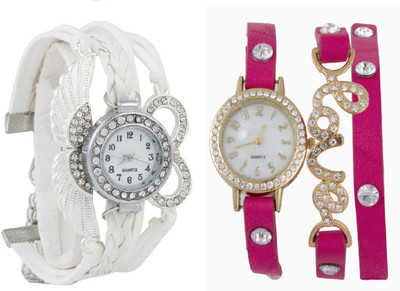 

SOOMS RSOL Angel's Wings Lucky Charm Bracelet Silver Diamond Studded with pink beautiful love bracelet exclusive valentine collection ladies & women Watch - For Girls