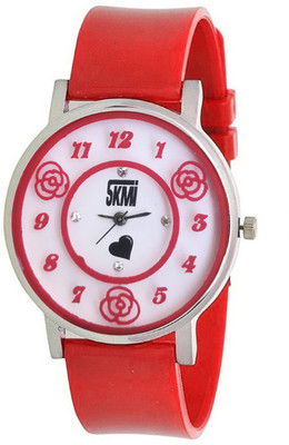 

Skmi Rose Printed Dial Fancy Look Designer Red Strap Valentine Gift For Your Love For Women And Girls Watch - For Girls