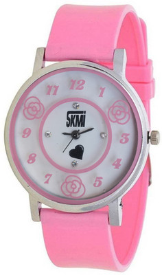 

Skmi Rose Printed Dial Fancy Look Designer Pink Strap Valentine Gift For Your Love For Women And Girls Watch - For Girls