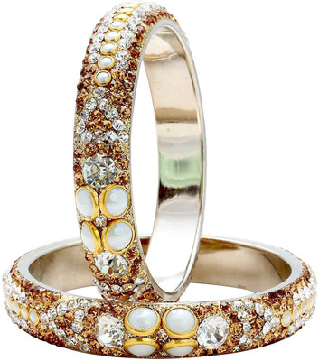 Dzinetrendz Brass Cubic Zirconia Silver Bangle Set(Pack of 2)