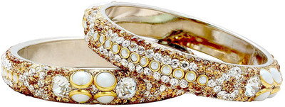 memoir Brass Cubic Zirconia Silver Bangle(Pack of 2)