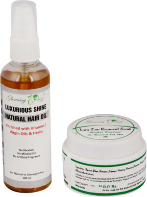 

Glowing Buzz Combo of Insta Tan Removal Scrub and Luxurious Shine Natural hair Oil(Set of 1)